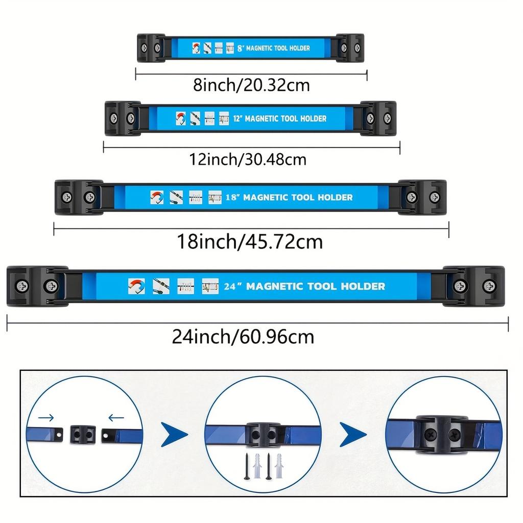 8,12,18,24-дюймовый Магнитный держатель для инструментов Сверхмощный держатель для инструментов, Металлическая органайзер-стойка для экономии места Инструмент для мастерской, гаража, дома