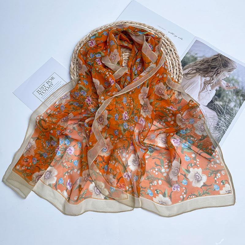 Four Season Thin Silk Scarf for Women High-end Mulberry Silk Scarf Long Versatile Fashion Shawl Scarf Beach Scarf