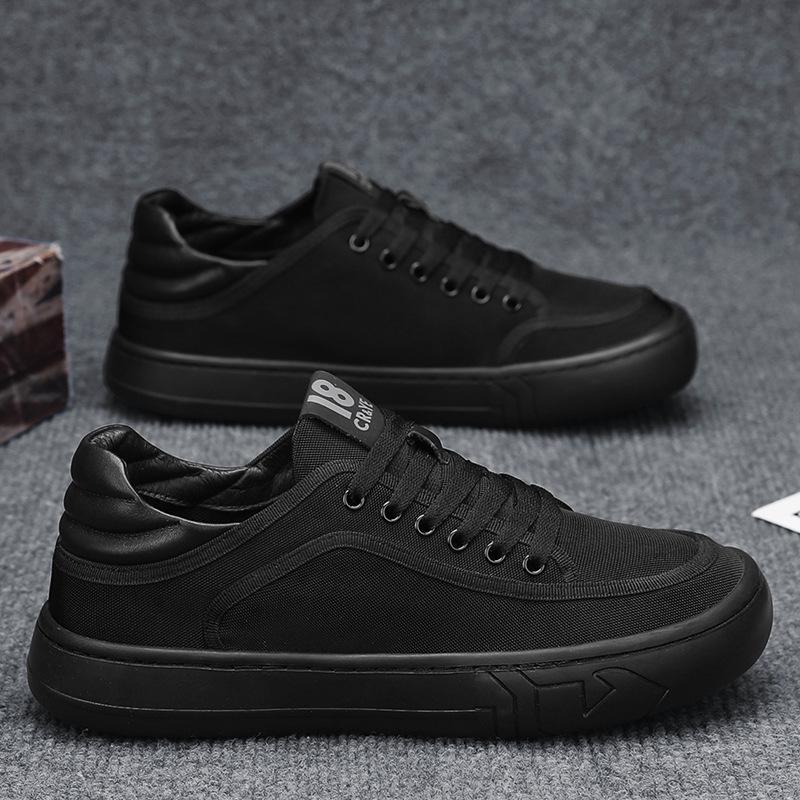 Casual Shoes Sneakers Canvas Shoes Casual Shoes Pure Black Wear-resistant Thick Sole Versatile Breathable Casual Work Shoes