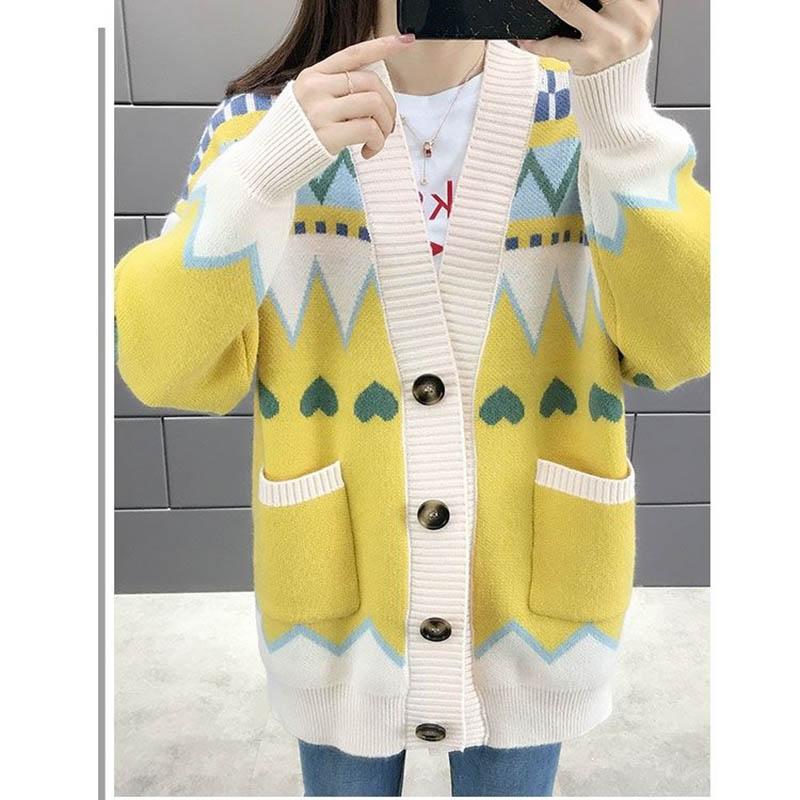 Sweater Cardigan Thickened Mid-length Spring and Autumn Loose Knit Lazy Style Jacket Women