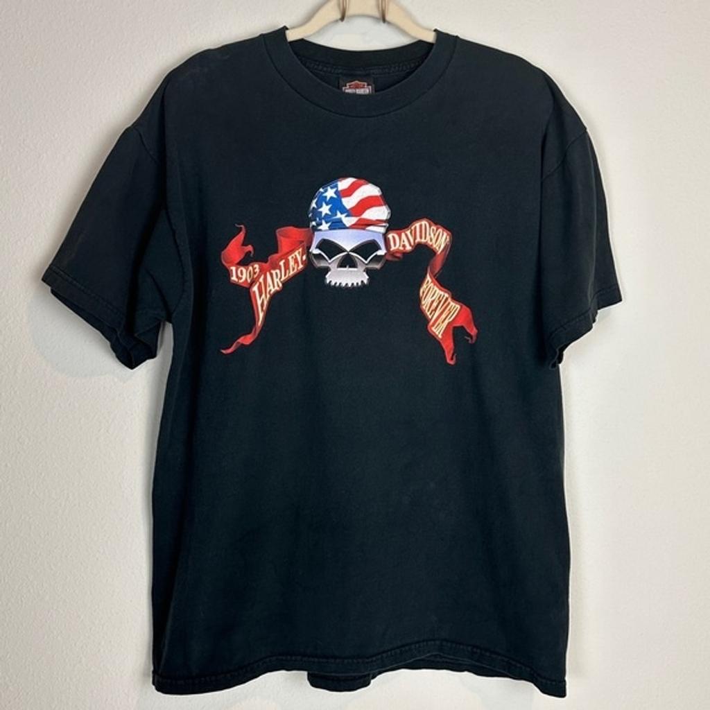 Harley-Davidson Orange Park Florida Black Skull Double-sided T-shirt XL Unisex T-Shirt