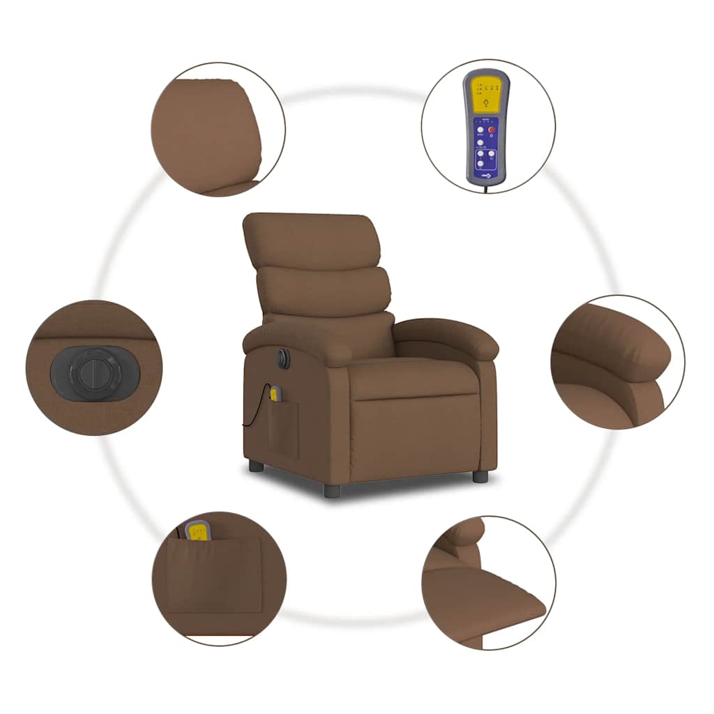 Electric Massage Recliner Chair Brown Fabric