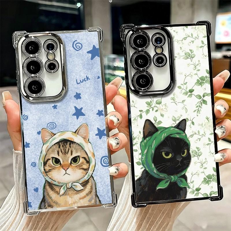 Милый цветочный платок Котенка Покрытие Чехол для телефона Для Samsung Galaxy S24 S25 FE S26 Edge S23 Ultra S22 S21 Plus S20 Противоударный Aira