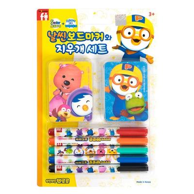 Набор тонких маркеров и ластика Pororo, разные цвета, 1 комплект, популярные корейские игрушки