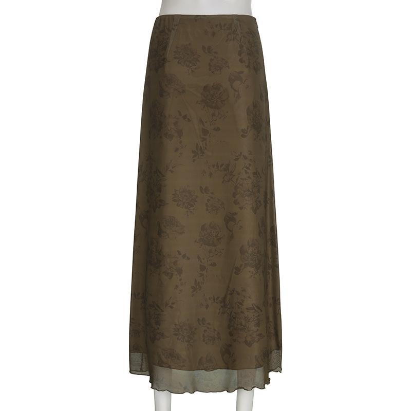 Женская ретро-юбка с мелким цветочным принтом, темпераментная, элегантная, ветрозащитная, длинная, до талии, юбка