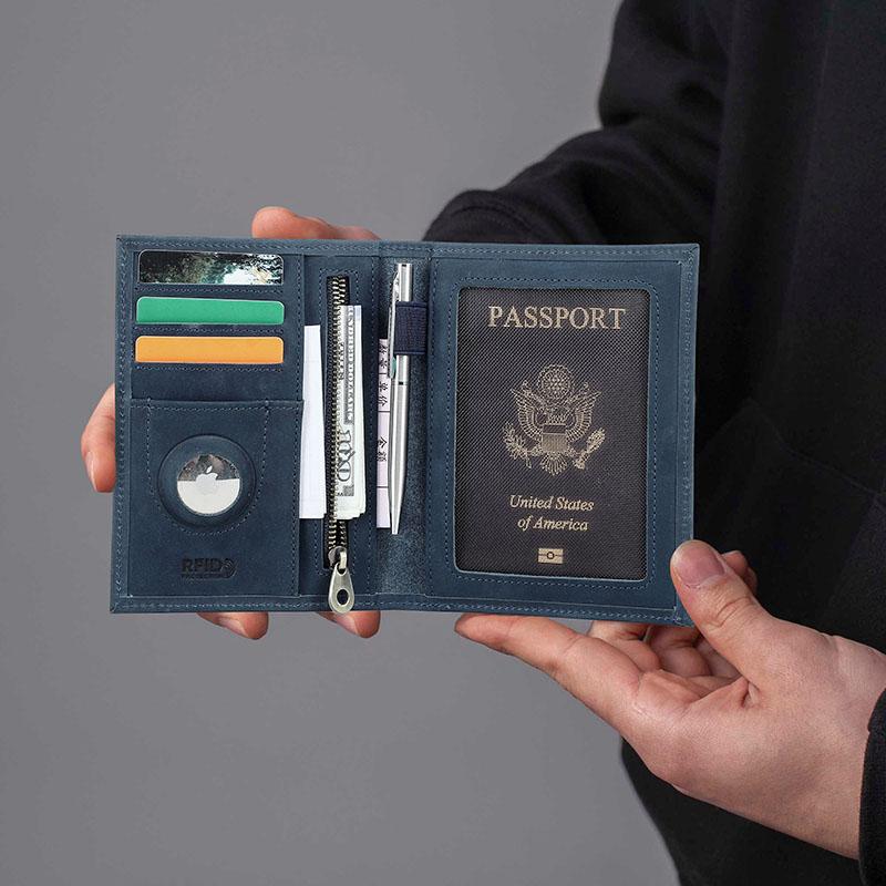 CONTACT'S Genuine Leather Passport Wallet Business Credit Card Holder Anti-lost Travel Purse