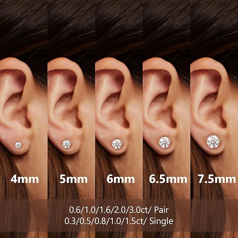 [KRKC]Earrings Moissanite 4 Claws Pair Total 1.2ct Ladies' Earrings/men's Earrings Silver 925 Compatible with Metal Allergies One Earring Diamond