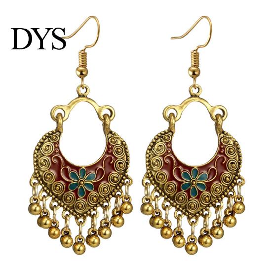 Pendientes bohemios de gancho esmaltado con borlas y campanas de flores para mujer, joyería para banquetes y fiestas