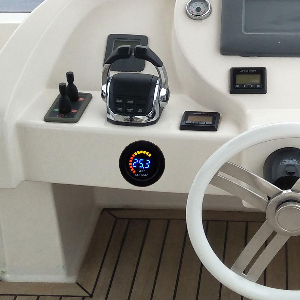 New 12 24V Color LED DC Digital Display Voltmeter with Low Pressure Buzzer Alarm Waterproof Tester Volt Gauge for Car