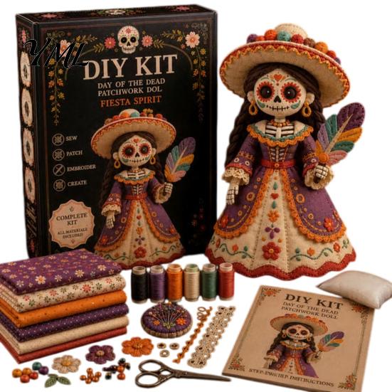 Наборы тканевого искусства на Хэллоуин, Кукла-пэчворк «День мертвых», Набор для самостоятельного изготовления, Швейное ремесло «Сахарный череп» для взрослых, Взрослые делают осенний домашний декор, Ручная работа