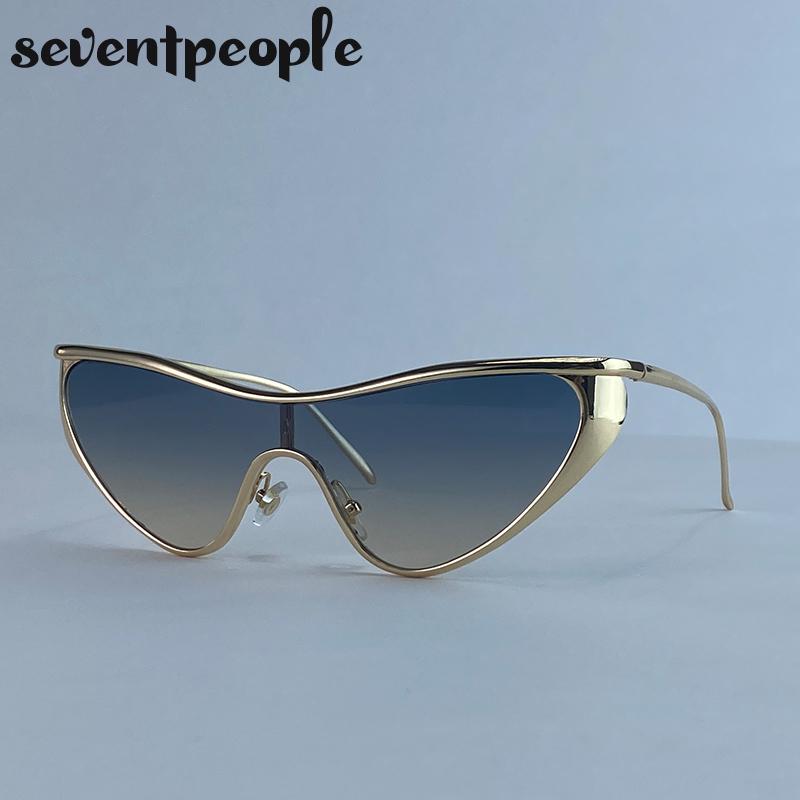 Sexy Cat Eye One-Piece Y2K Punk Sunglasses Women Luxury Brand Trendy Steampunk Shield Sunglass Vintage Metal Shades UV400