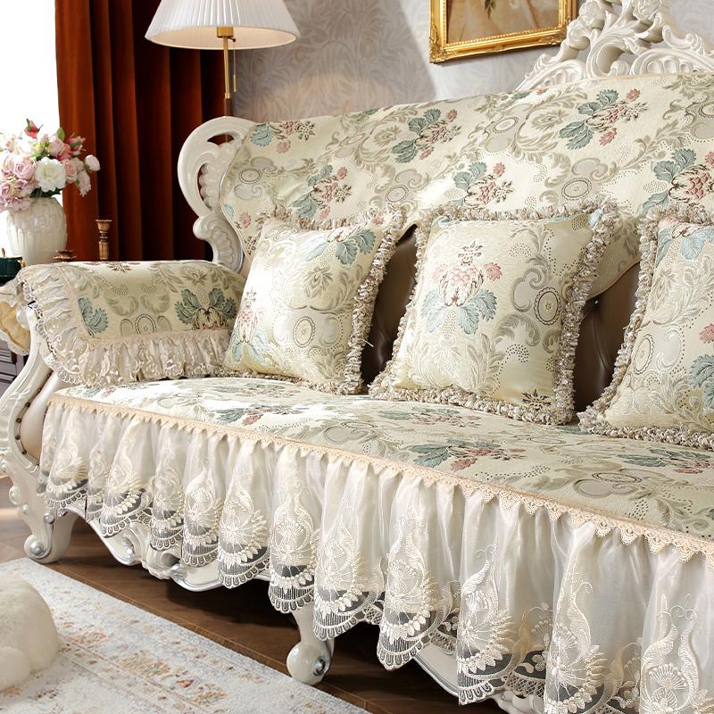 European Lace Edge Sofa Cover Jacquard Chenille Fabric Couch Cushion Home Living Room Anti-slip Four Seasons Universal Slipcover
