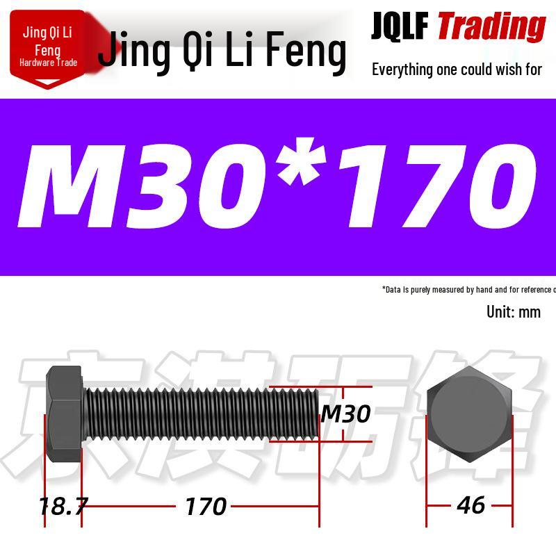 12.9 Grade High-Strength Blackened Hex Bolt M22-M48