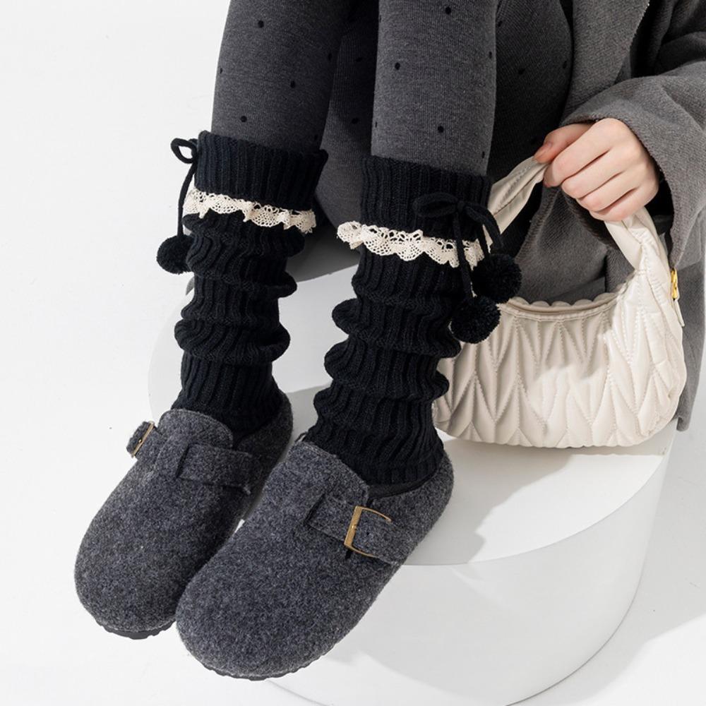 Y2K Lolita Bowknot Boots Cover Lace Women's Leg Warmers Fashion Mid-tube Socks  Girl