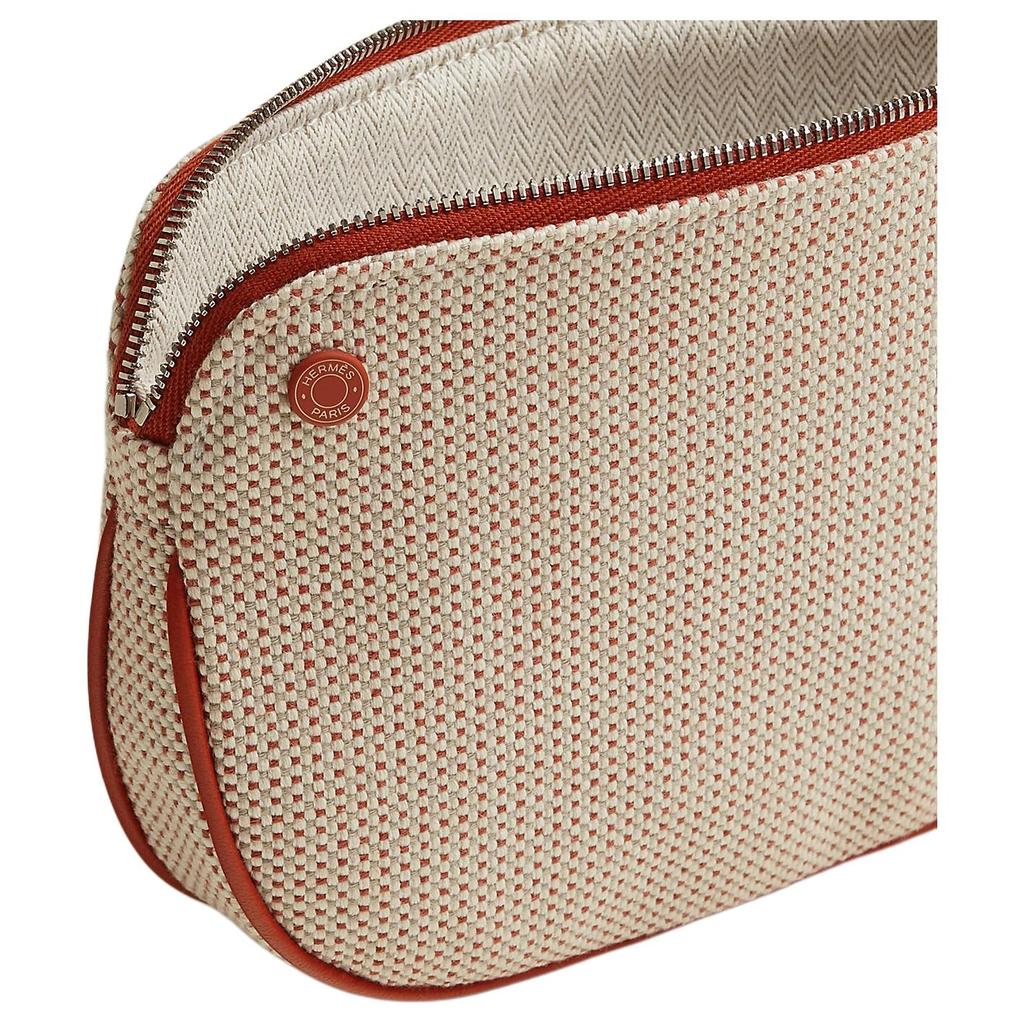 Hermes Echappee 19 Silver Buckle Cotton Toiletry Bag Unisex toiletry bag Brandy H103607M02