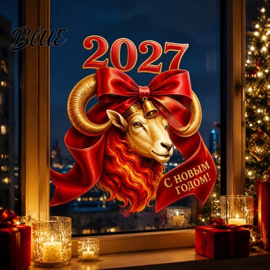Декоративные наклейки на стену 2027 год Козы, Статичная наклейка на окно с красным бантом, Китайское искусство, Легко наносимое, Новая наклейка на стекло, Многоразовый ПВХ декор