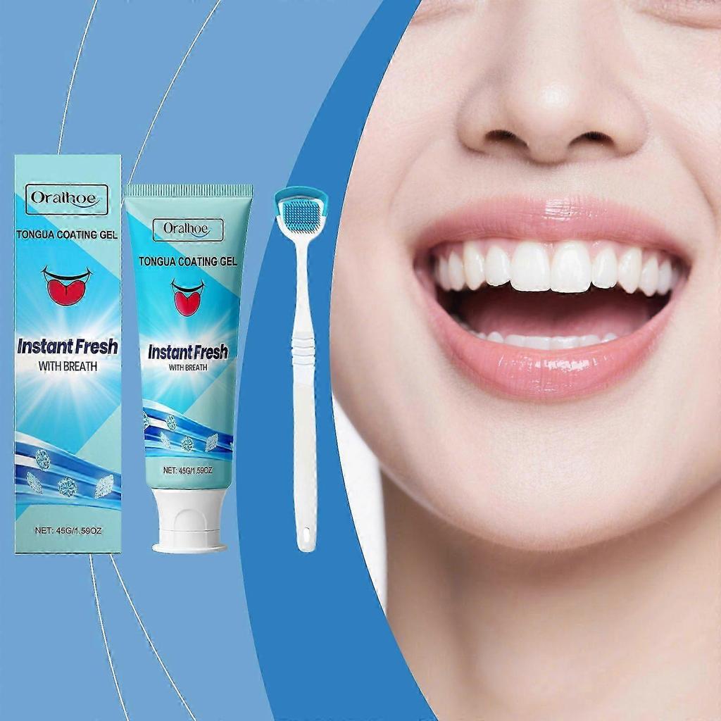 Tongue Cleaning Gel Set, Tongue Cleaner Gel with Tongue Brush, Easy to Use for Adults Kids, Tongue Scraper Scrubber for Adults with Cleaning Gel