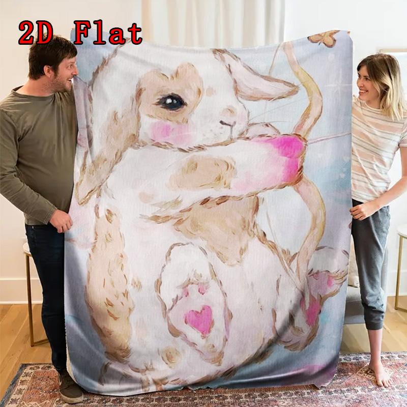 Cute Cupid rabbit 2D Flat Pattern Flannel Blanket High quality All Seasons Warmth and Comfort Perfect for Christmas Gifts.PMT0914403