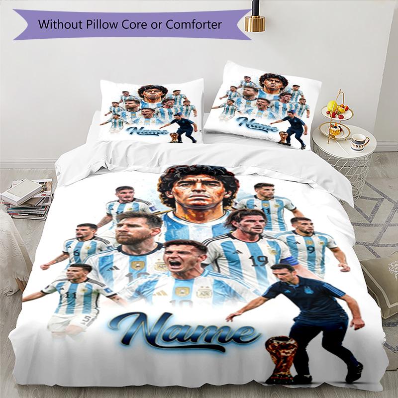 Messi Argentina Football Legends Personalized Name Bedding Set,Light Bed Linen for Dorm Home Decoration,Perfect Festival Gift for Boys,Fade Resistant