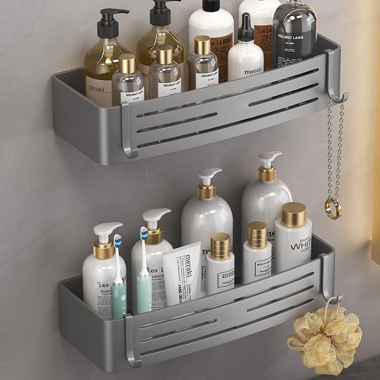 Серый оружейный цвет, космический алюминий, полка для ванной комнаты, без сверления, настенная угловая корзина для ванной комнаты, вешалка для ванной комнаты, одноярусная с бортиком