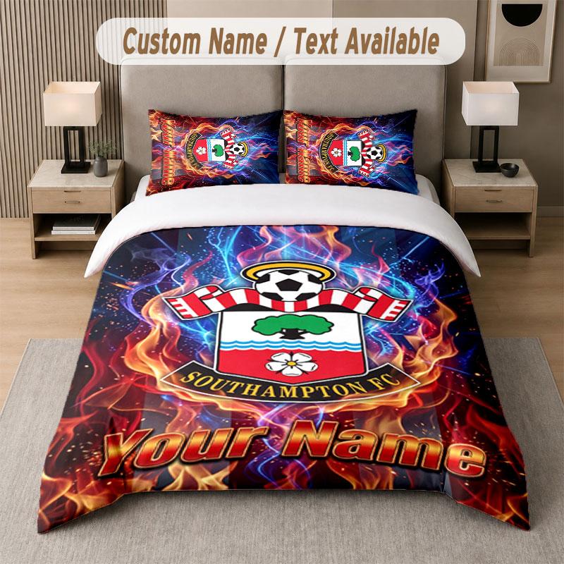 Custom Bedding Set Southampton FC Pattern, Print Name Text 1 Duvet Cover plus 2 Pillowcases Home Textile