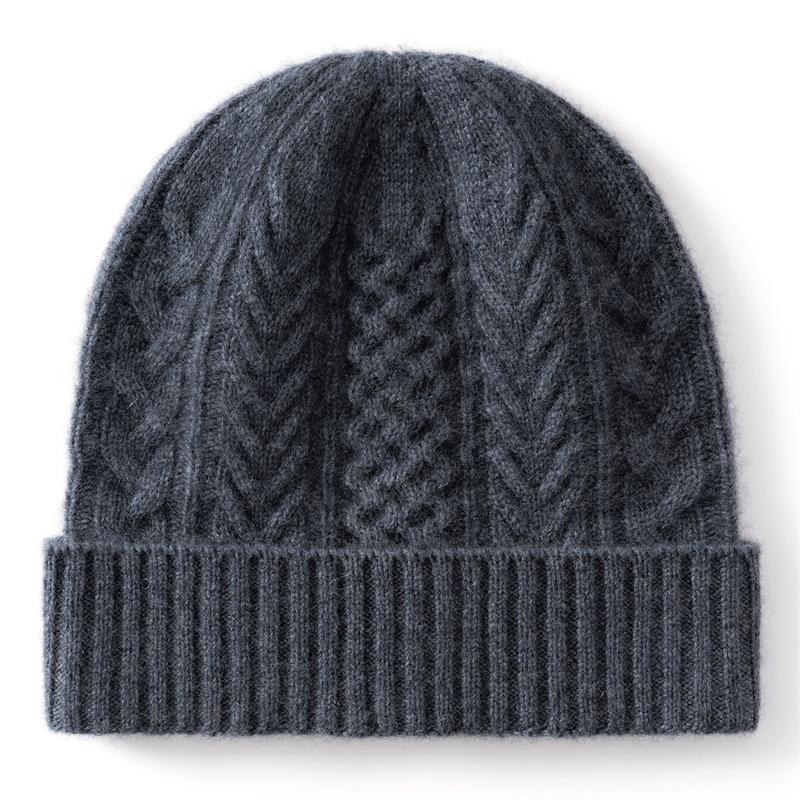 Cashmere hat women's high-end solid color wheat ear twisted flower outdoor fashion flanged casual autumn and winter knitted hat