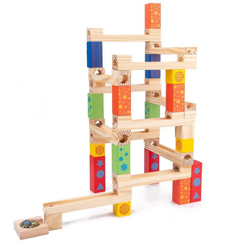 Children's Intellectual Ball Track Building Blocks Stacked High Marble Slide Assembly Parent-Child Interactive Tabletop Wooden Toys