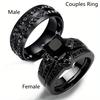 Fashion Couple Rings Women Black Heart Crystal CZ Rings Set Men's Two Rows Black CZ Stone Stainless Steel Ring Wedding Jewelry