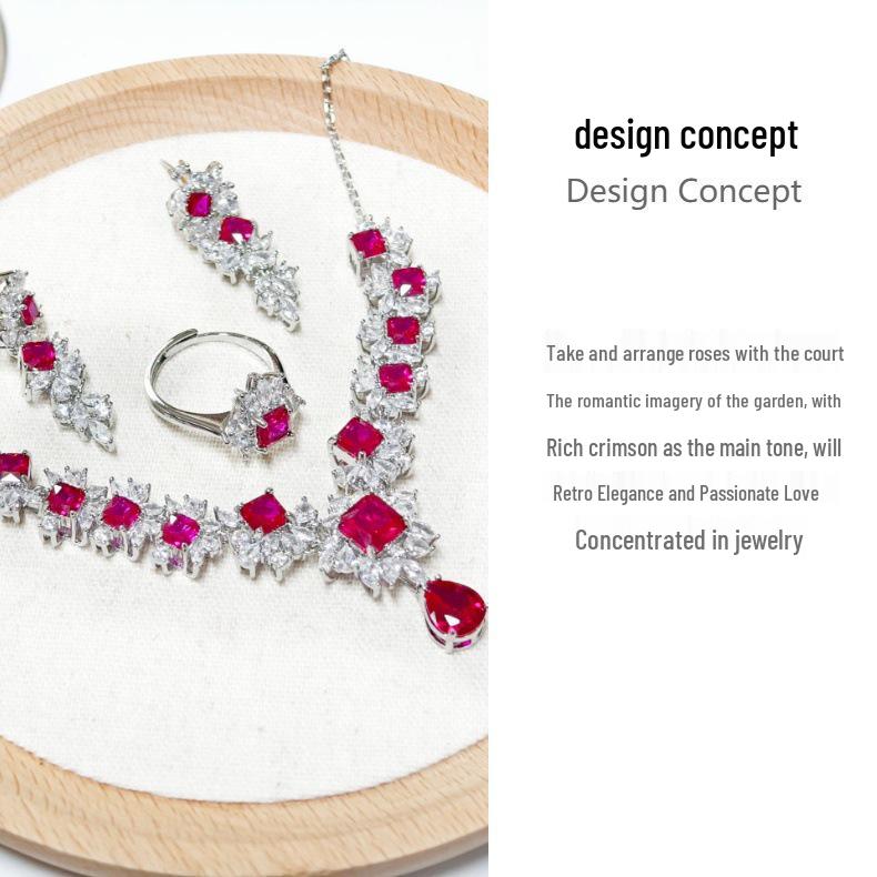 Gessen Jewelry: Элегантный набор: серьги, кольцо и подвеска с красными цирконами
