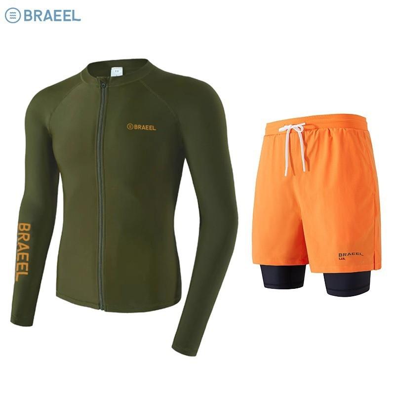 Mens Full Coverage UV Protection Rash Guard Set Long Sleeve Swimwear Snorkeling Surfing Swimming