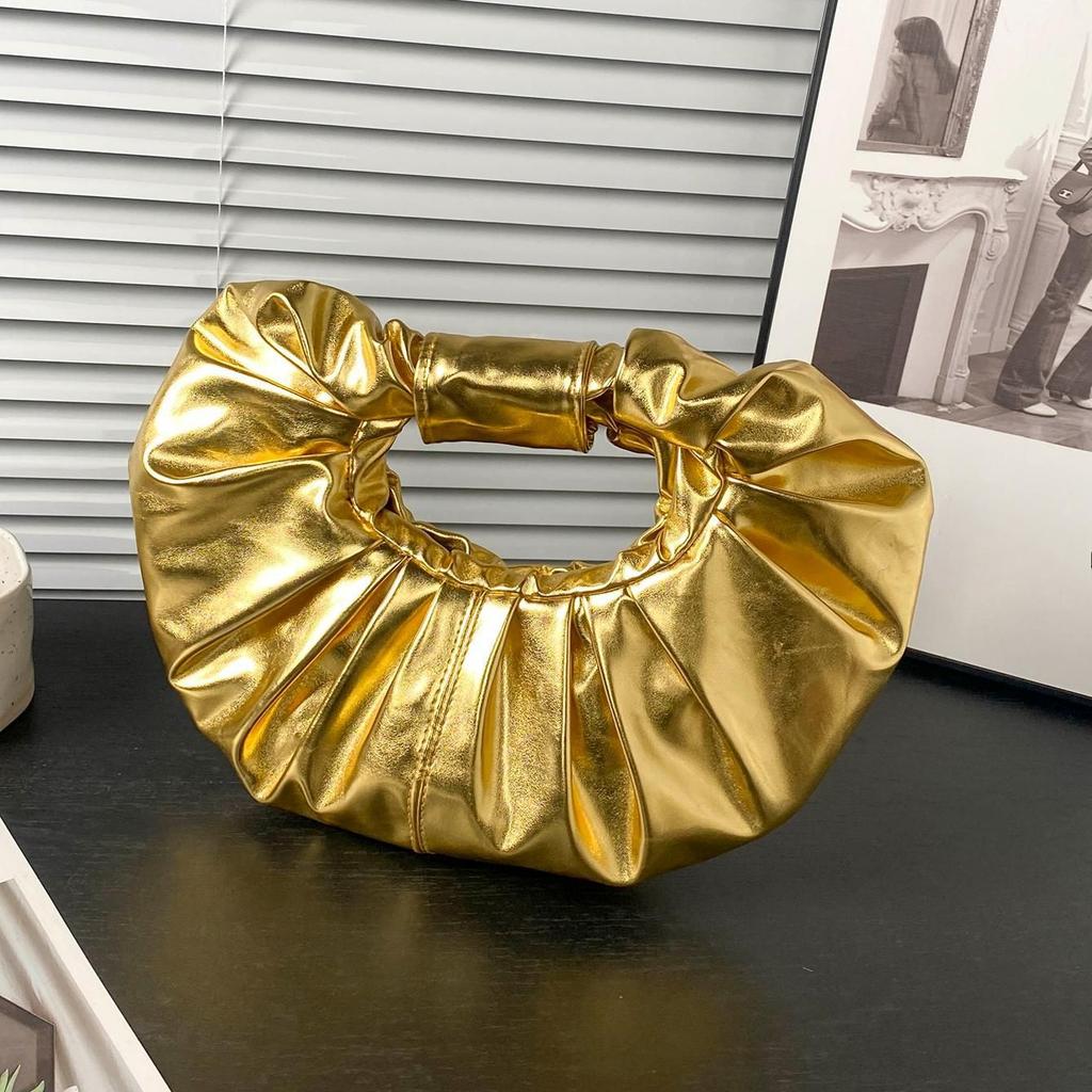 Модный дизайн сумка Cloud новая металлический блеск однотонная плиссированная сумка PU высококачественный женский клатч