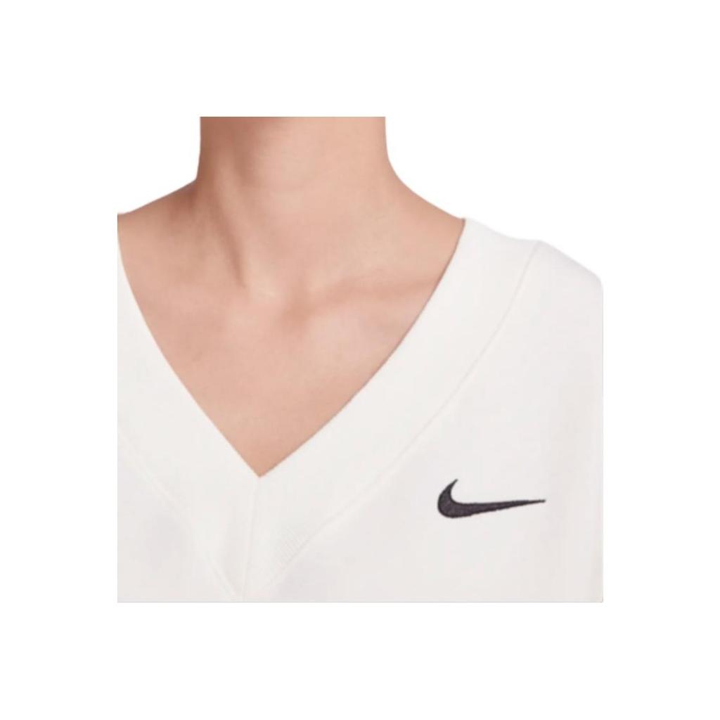 Nike Спортивная одежда Phoenix Fleece Vintage Solid Color Logo Вышитый V-образный вырез Флис Свободная короткая толстовка Женские топы Sail FN3652-133