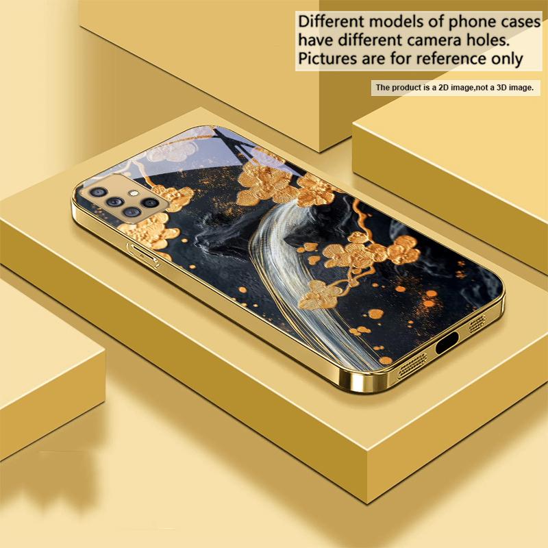 Золотая ветка цветка Для Samsung A 31 32 A33 A34 35 14 A15 13 16 25 26 50 52 53 54 55 56 70 71 72 73 Золотой стеклянный чехол для телефона