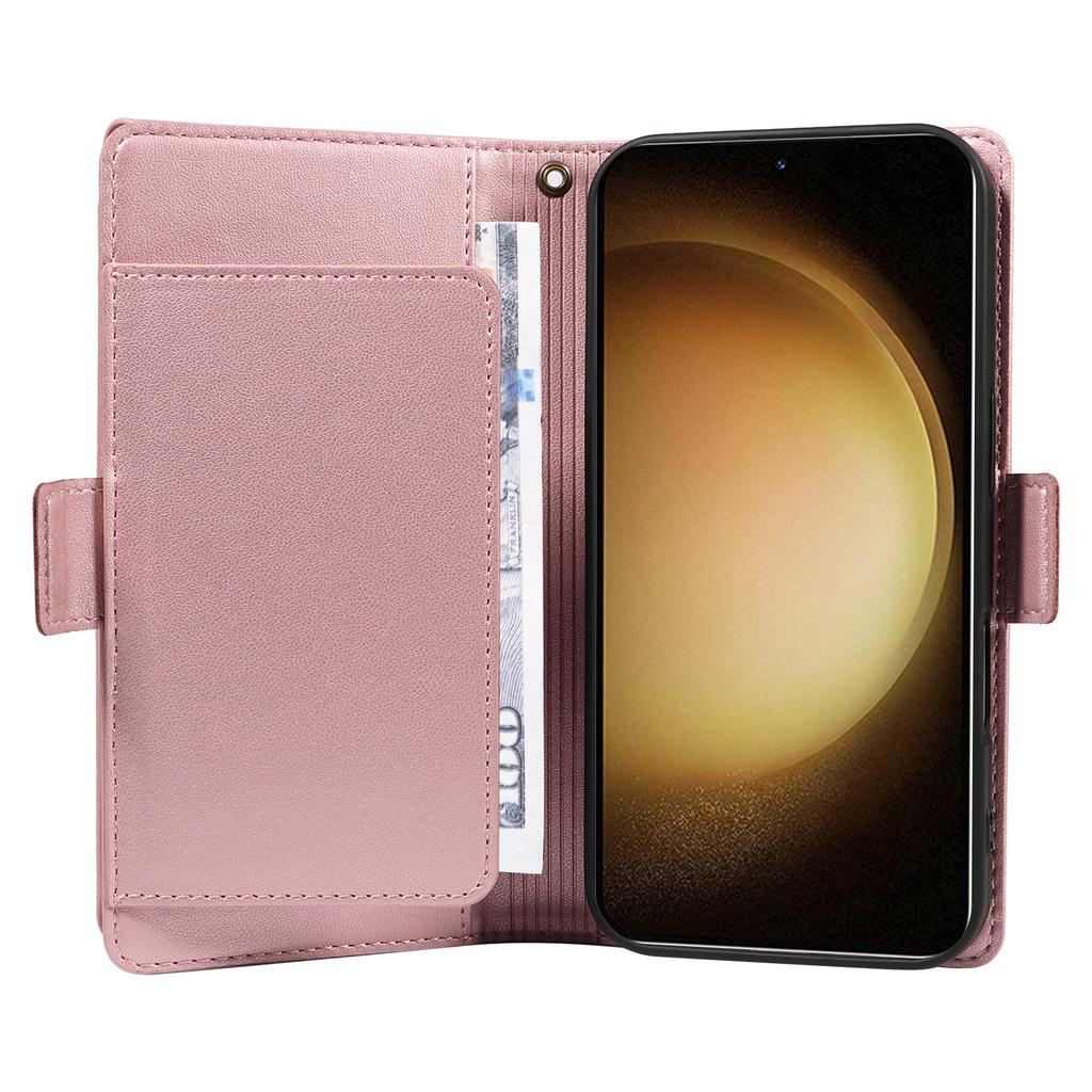 For Samsung Galaxy S23+ Case with Multi-Card Holder and Strap PU Leather Phone Cover Stand