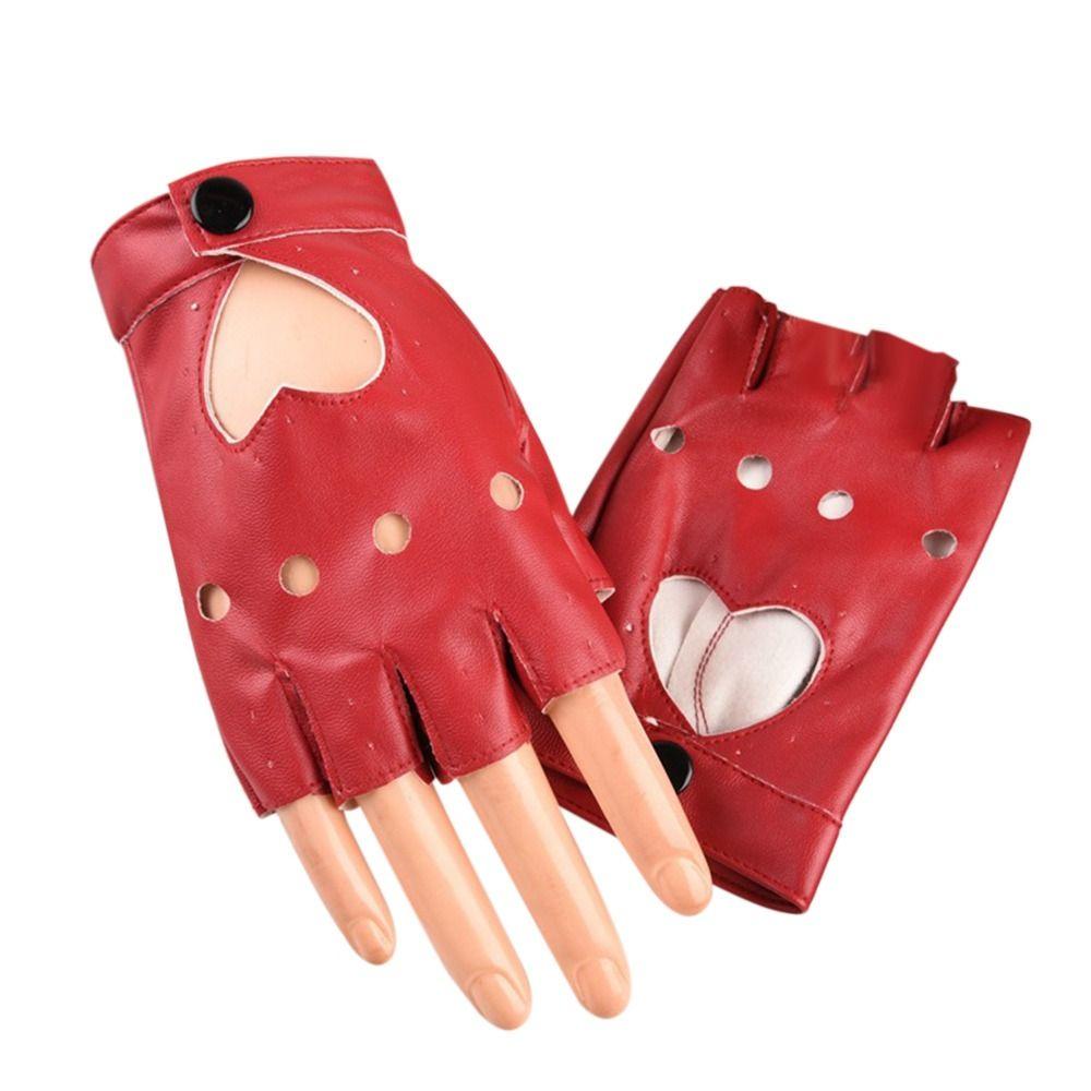 Women Men Dance Mittens Heart Mittens Five Finger Gloves PU Leather Gloves Ladys Driving Dress