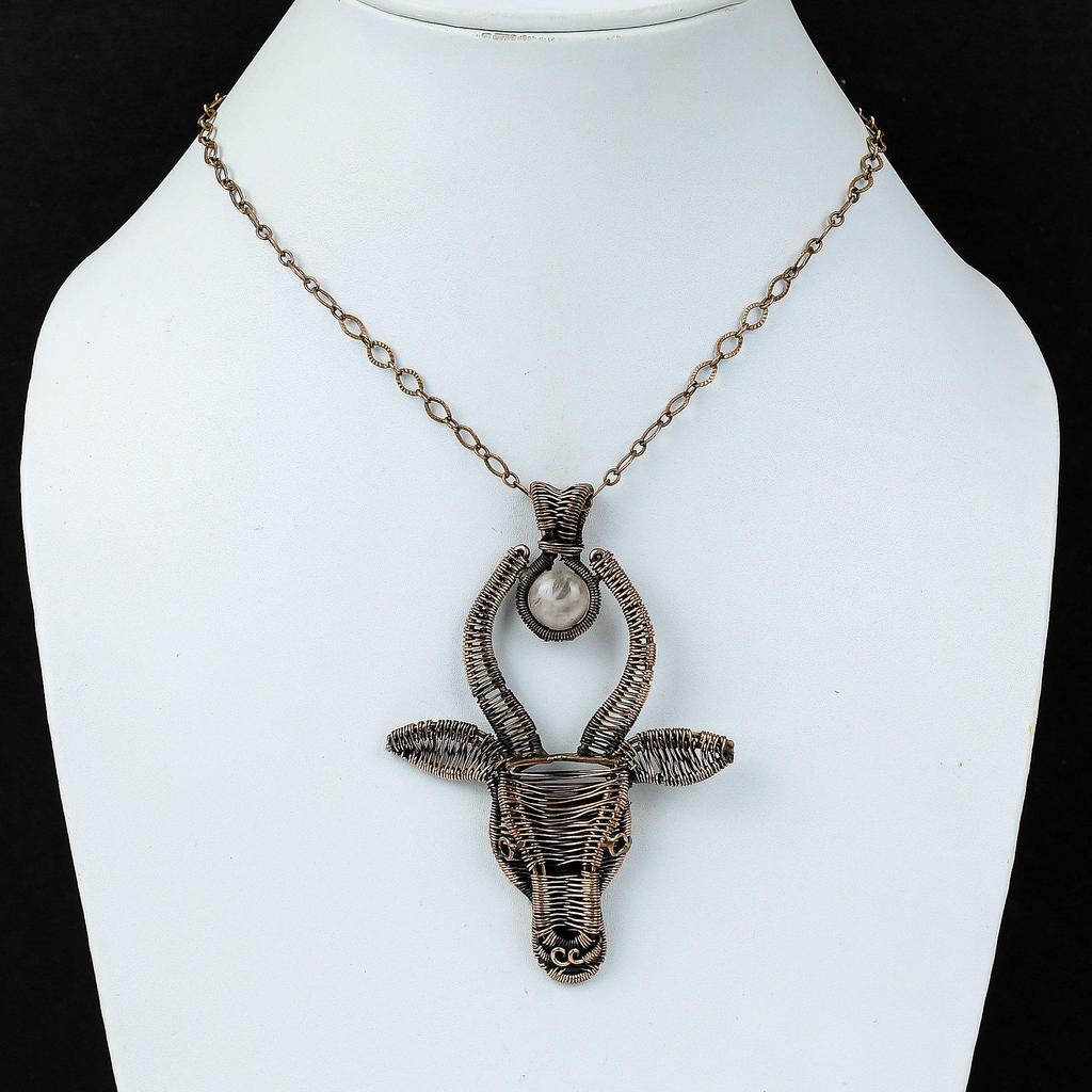 Подвеска из розового кварца, подвеска из медной проволоки, подвеска из настоящего драгоценного камня, ювелирное изделие в виде головы быка, кулон ручной работы, подарок для него, уникальное медное украшение