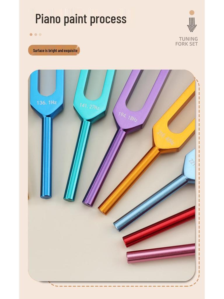 Aluminum Tuning Fork Set: Colored Eight-piece Sound Therapy with Wooden Gift Box