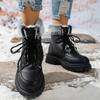Hot Sale Shoes for Women Lace Up Women Boots Winter Plush Fleece for Warmth Round Toe Short Barrel Chunky Heels Plus Size Boots
