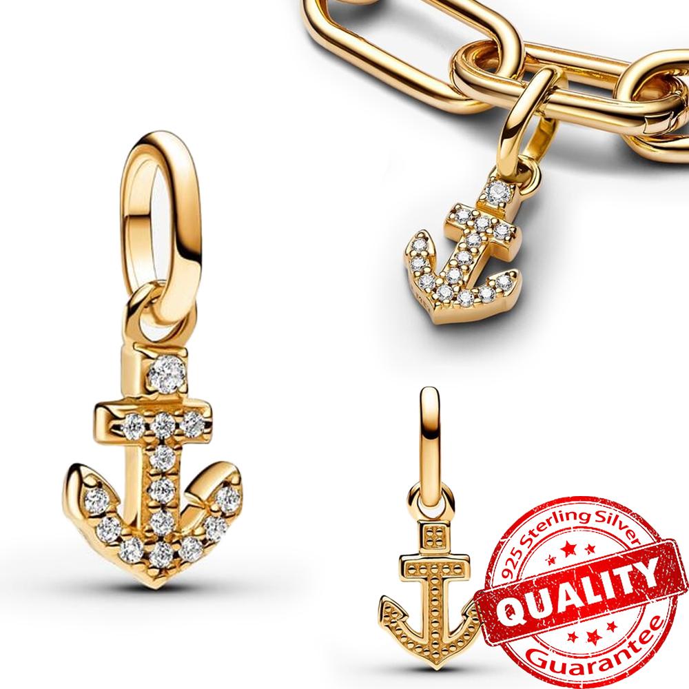 Классическое золотое проволочное сердце и сверкающий циркон из стерлингового серебра 925 пробы, подвеска-шарм "Ангел" для DIY-женского браслета, аксессуары для кулона