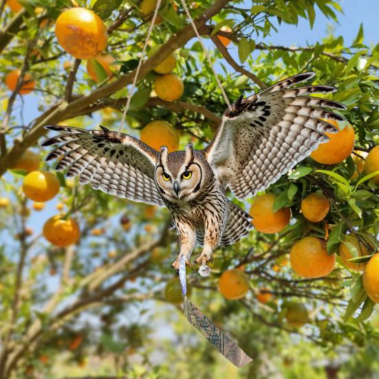 Подвесная Поддельная Сова 2D Плоский Чучело Совы со Светоотражающей Лентой Украшение Орла с Колокольчиком для Отпугивания Голубей