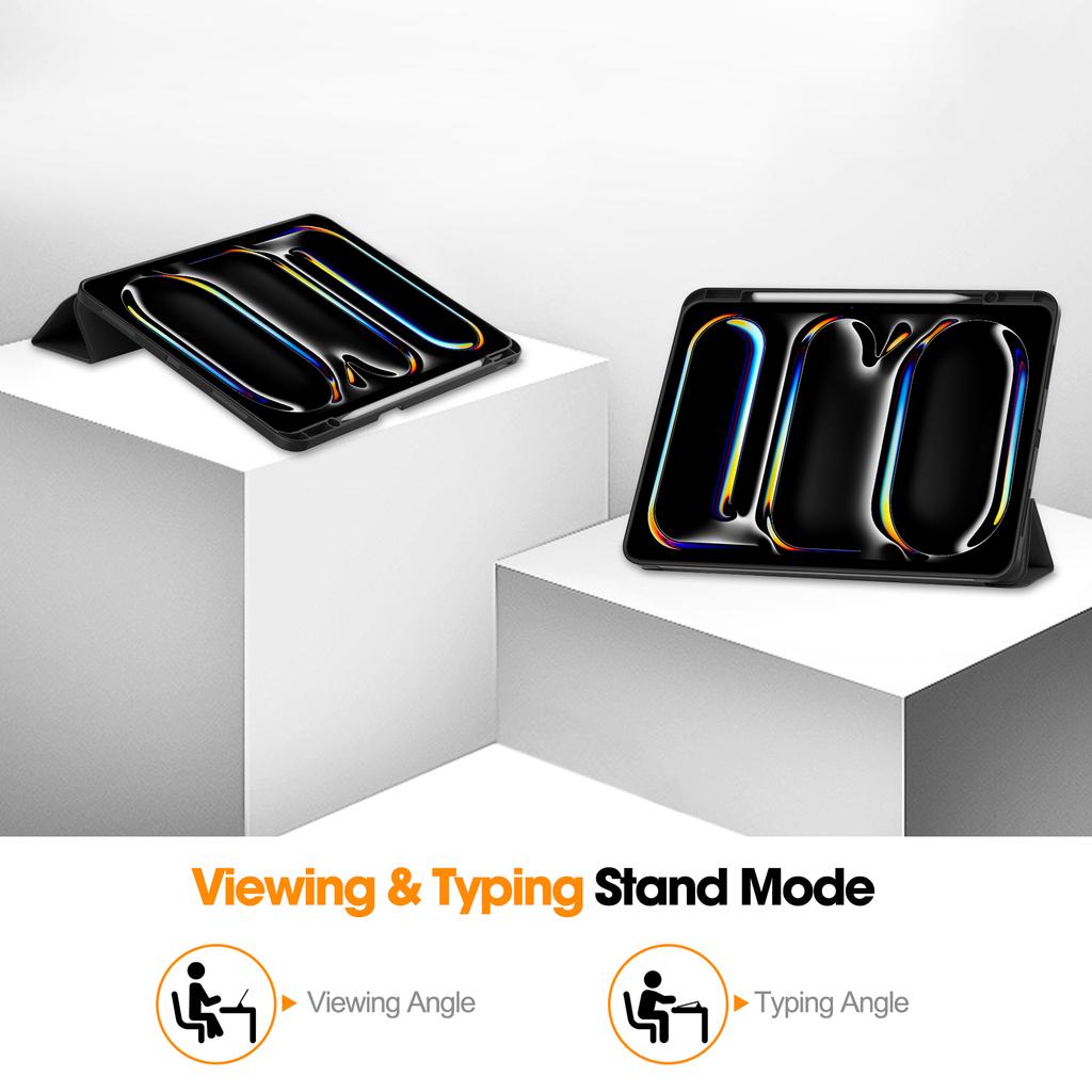 For iPad Pro 13 (2024) Stand Case Shock-Absorbent Leather Tablet Cover with Pen Slot