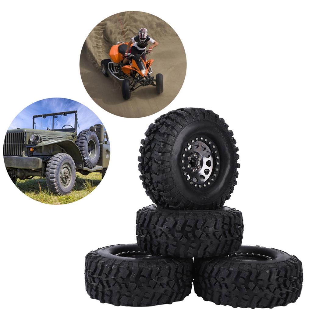 4pcs RC Universal Crawler Rubber Tire Metal Wheel Hub RC Car Accessory Couleur Titane
