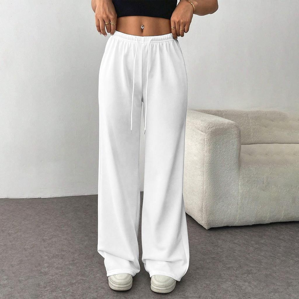 Женские модные свободные однотонные повседневные спортивные брюки с завязками на талии, повседневные широкие брюки