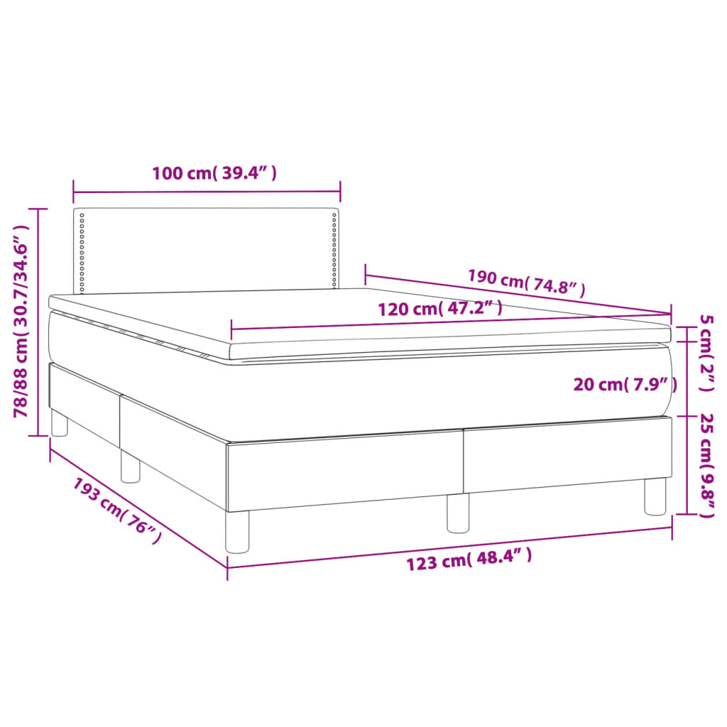 Box Spring Bed with Mattress & LED Dark Brown 120 x 190 cm Fabric