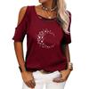 Women Casual Off Shoulder T-shirt Summer Short Sleeve Top Ladies Fashion Round Neck Printed Tee Shirt Pullover Loose T-shirt