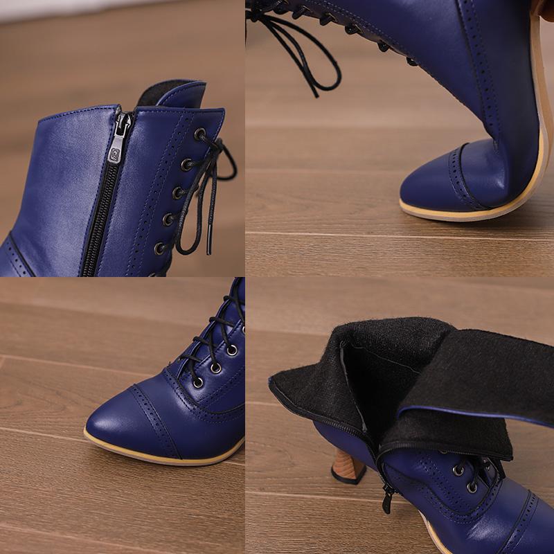 Женские короткие сапоги на высоком каблуке, однотонные остроконечные короткие сапоги в стиле ретро с резным узором, осенне-зимние новые большие женские ботинки