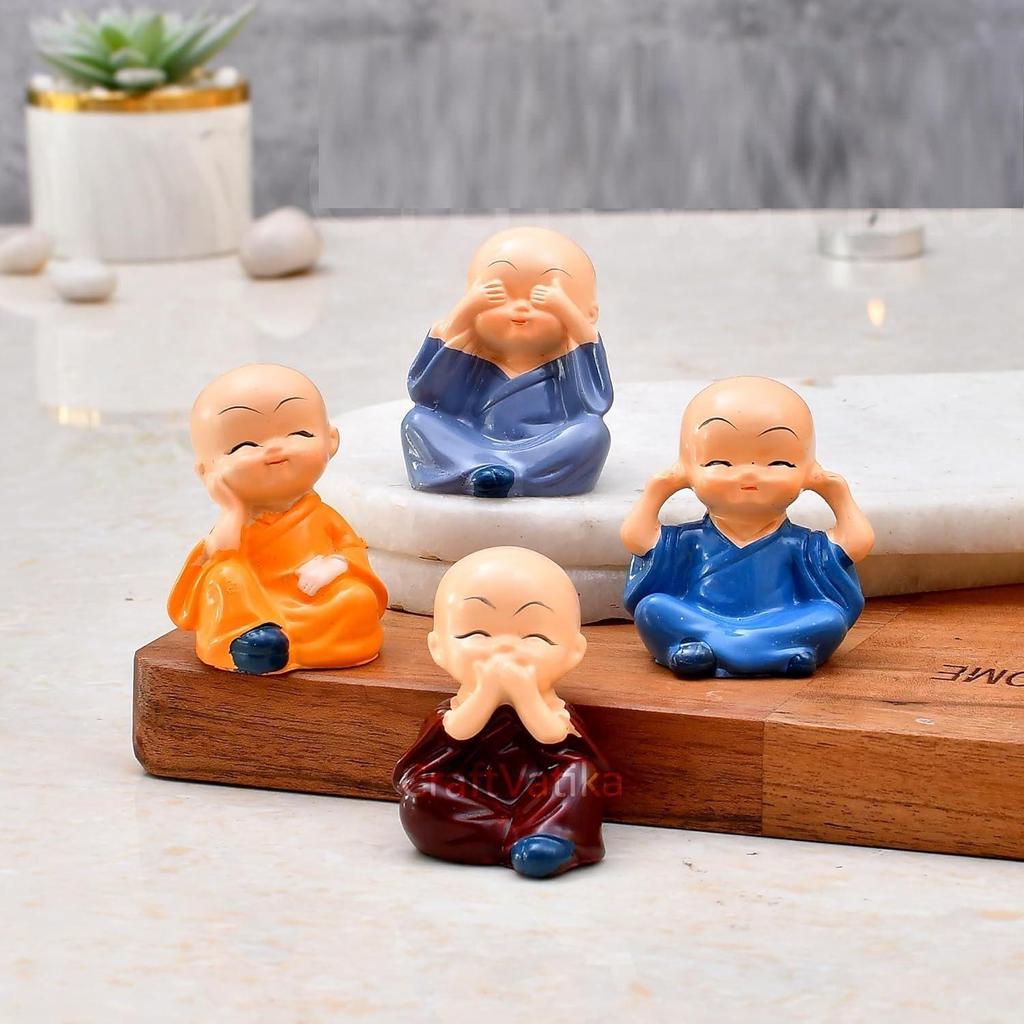 Набор из 4 статуэток монаха Будды, предметы домашнего декора, декоративные элементы для дома