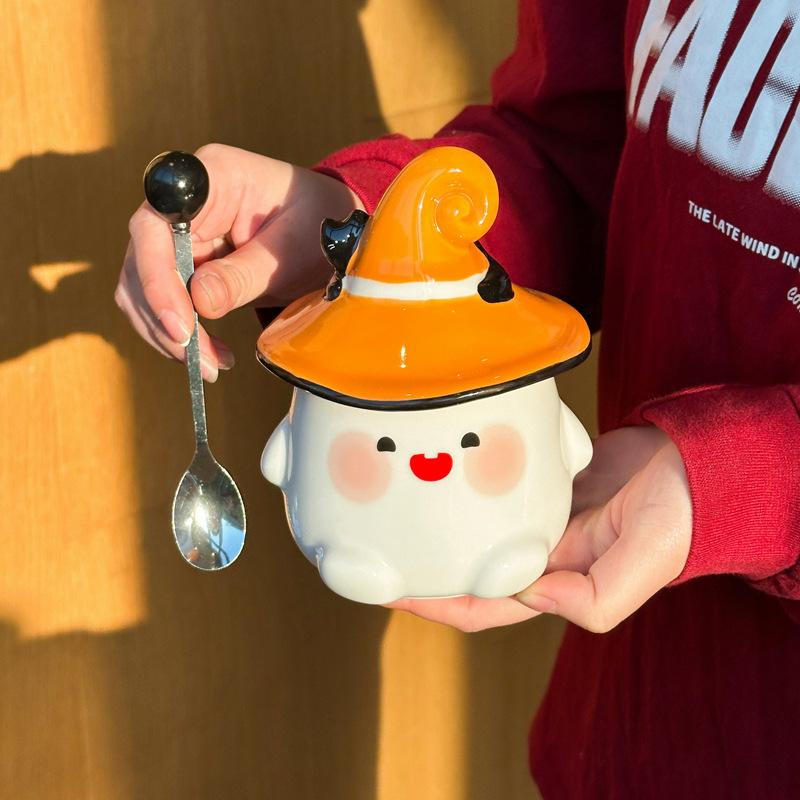 Хэллоуин милая чашка-привидение девушка керамическая кружка с крышкой ложкой офисная парная кофейная чашка сувенир