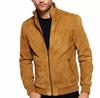 Bomber Handmade Leather Men's Suede Jacket Tan Brown Lambskin Real Stylish Soft