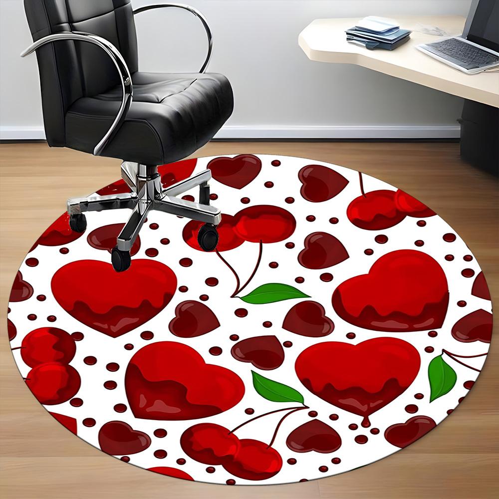 1pc Cherries Hearts Office Round Rug, Non-slip, Soft and Durable Office Rug for Interior Decoration, Perfect for Office,Decoration yy260204035